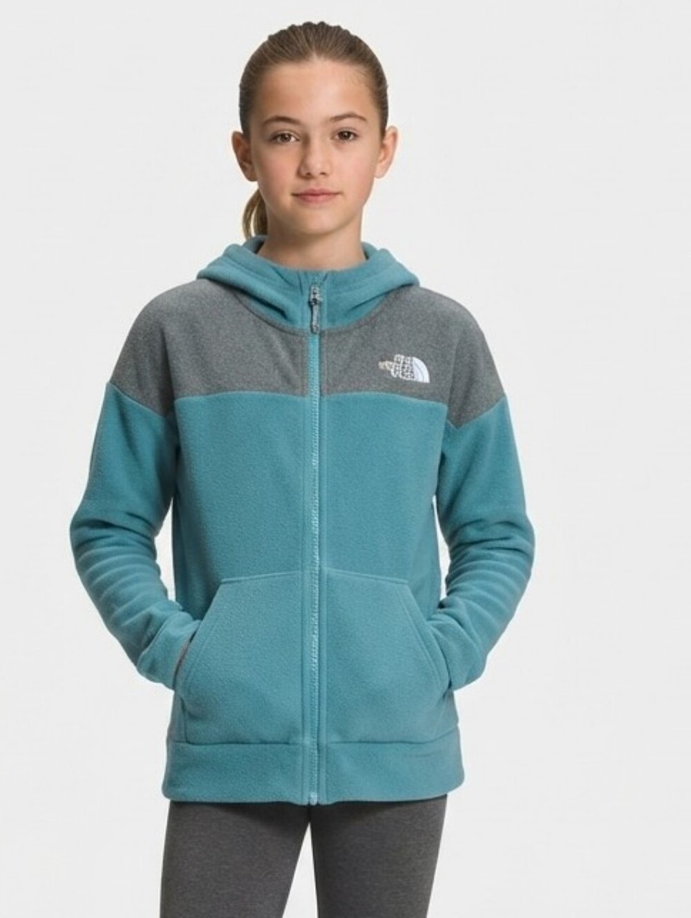 THE NORTH FACE Glacier Full-Zip Fleece Hoodie Teal Gray Girls XL 18